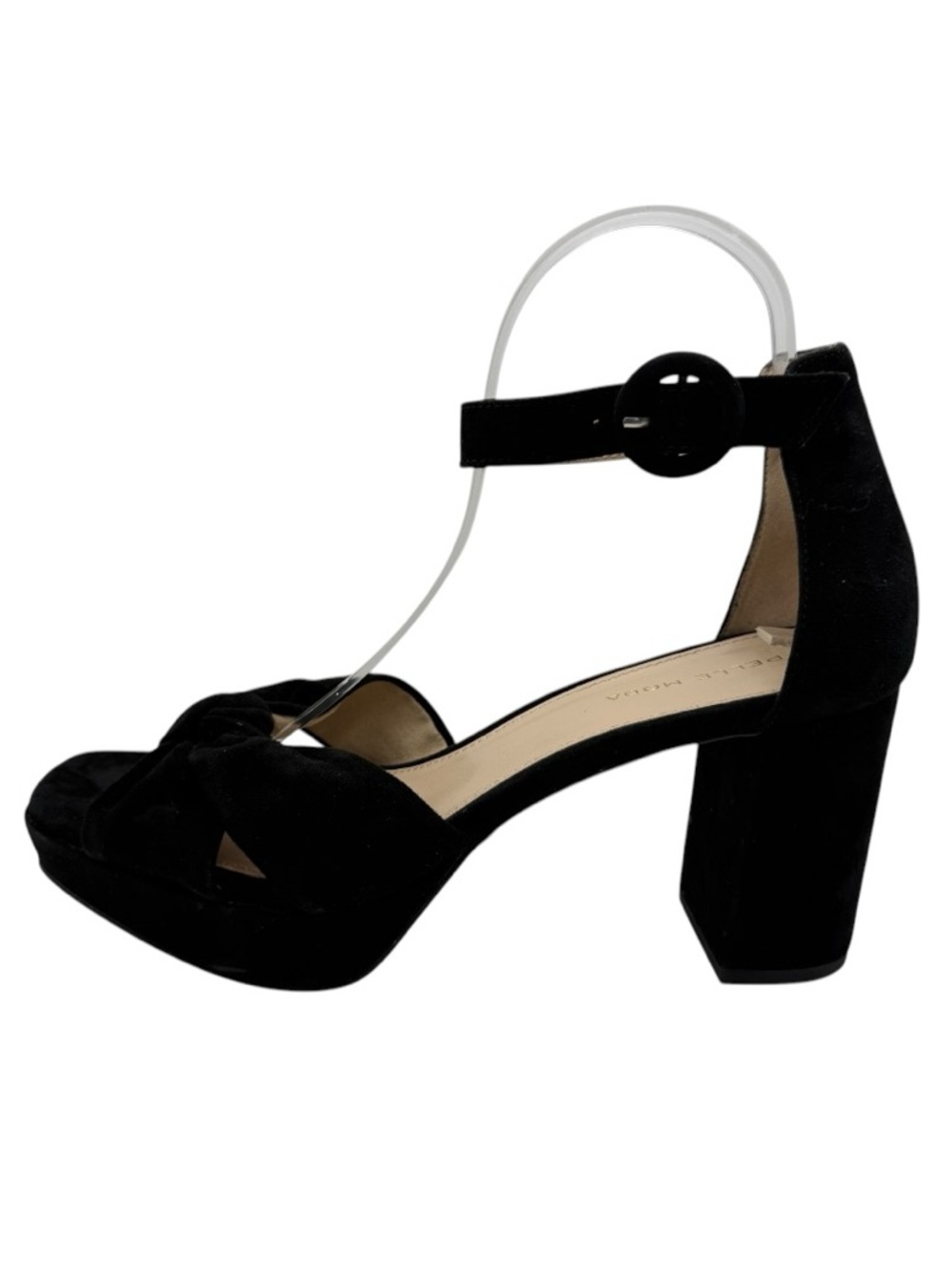Pelle Moda Black Suede Bow Block Heel Sandals Size 9M